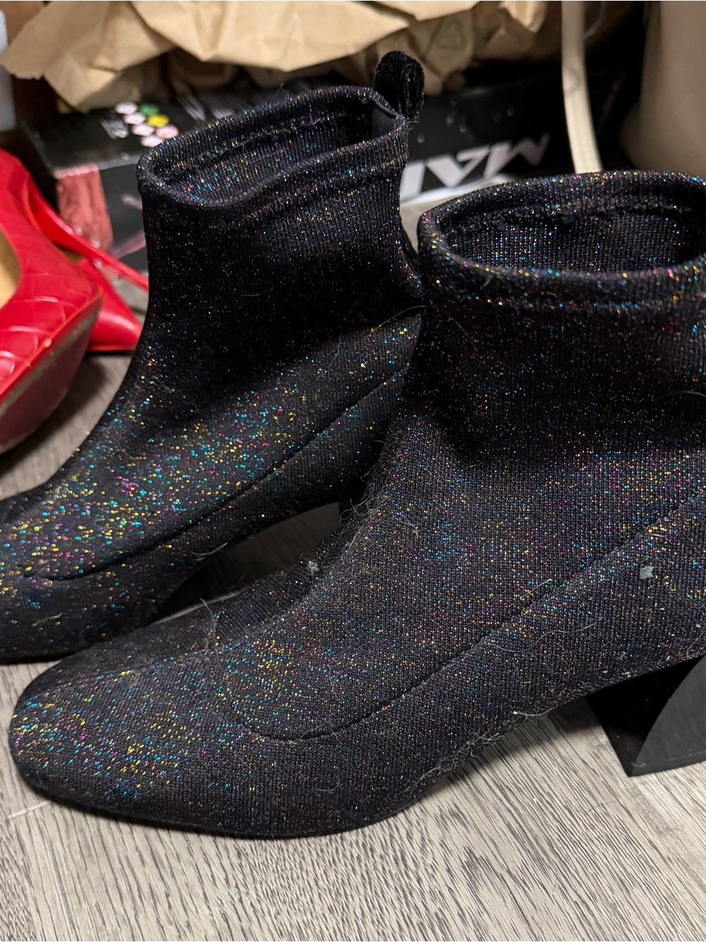 Zara Black Glitter Sock Ankle Booties